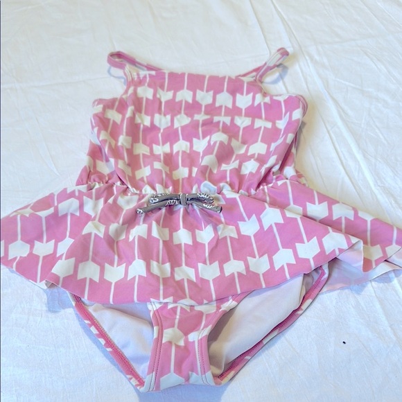 Hanna Andersson Pink and White swimsuit  size 6-7 - Picture 1 of 8